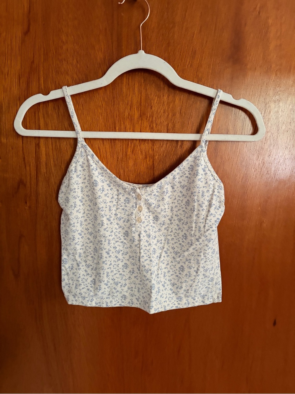 Brandy Melville White Cami with Light Blue Floral Print